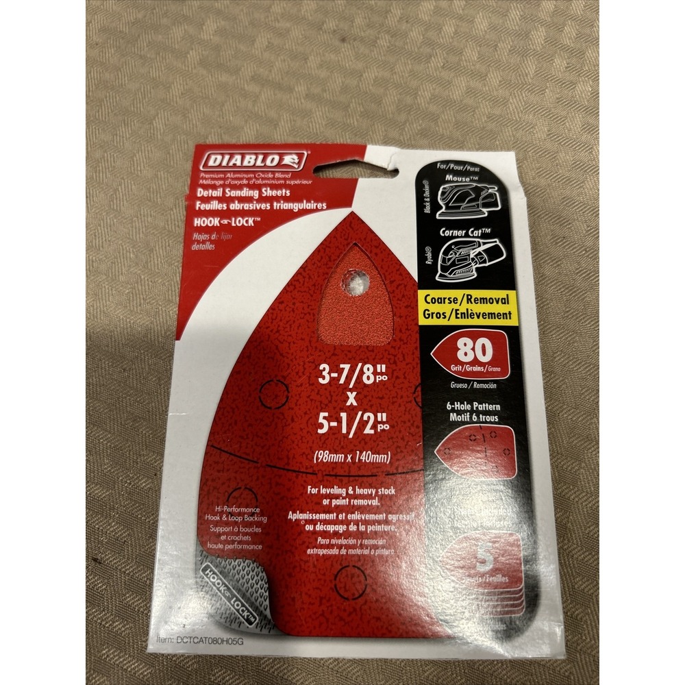 Diablo 5-Pack 80 Grit Mouse Sanding 6 Hole Pattern 3-7/8" x 5-1/2"